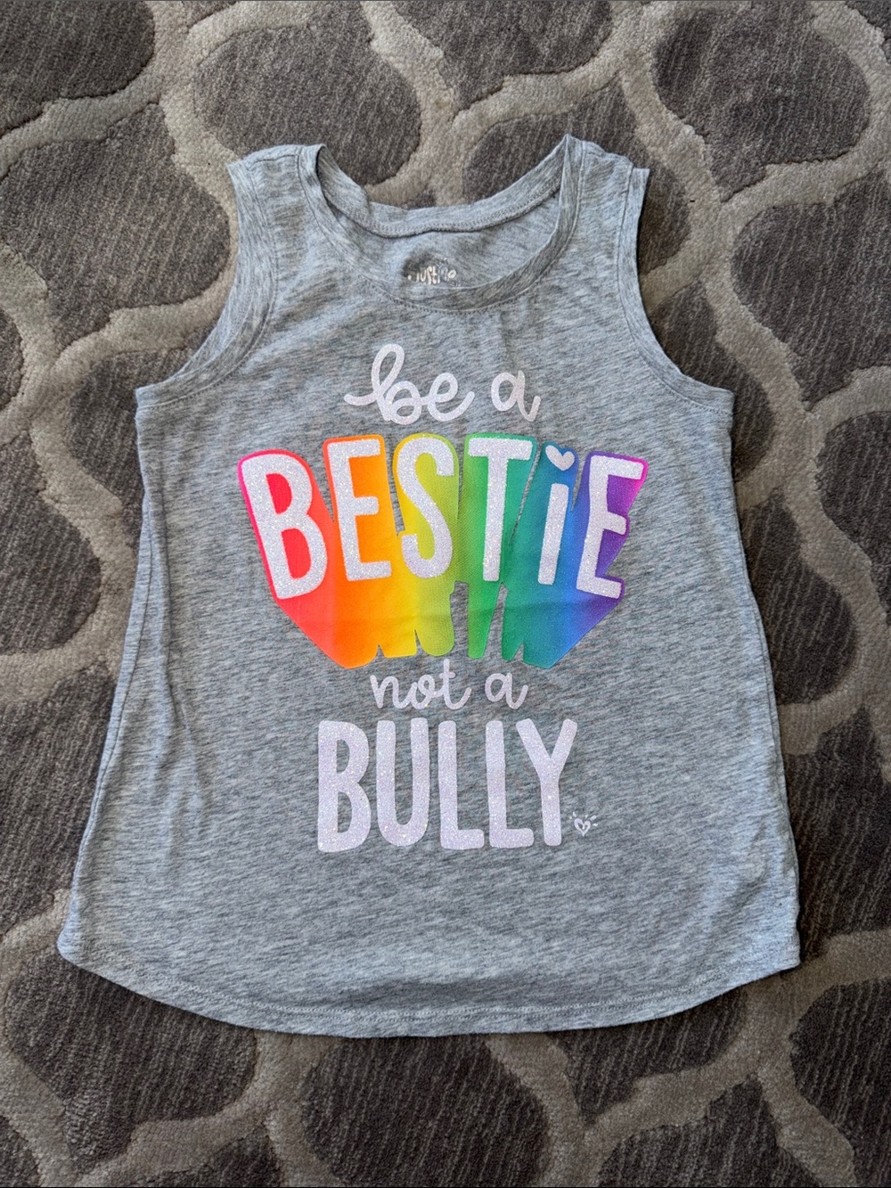Justice Gray Tank Top with Rainbow BESTIE Graphic
